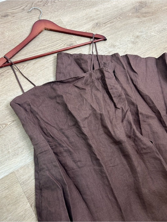 Buck Mason Buck Mason 100% Linen Cross Hatch Linen East End Tank Maxi Dress in Brown - Linen