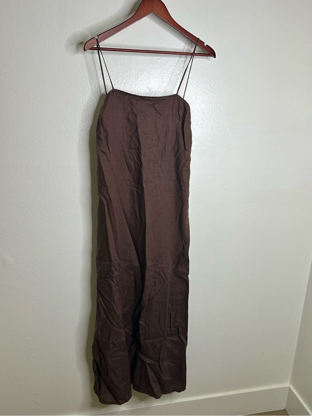 Buck Mason 100% Linen Cross Hatch Linen East End Tank Maxi Dress in Brown