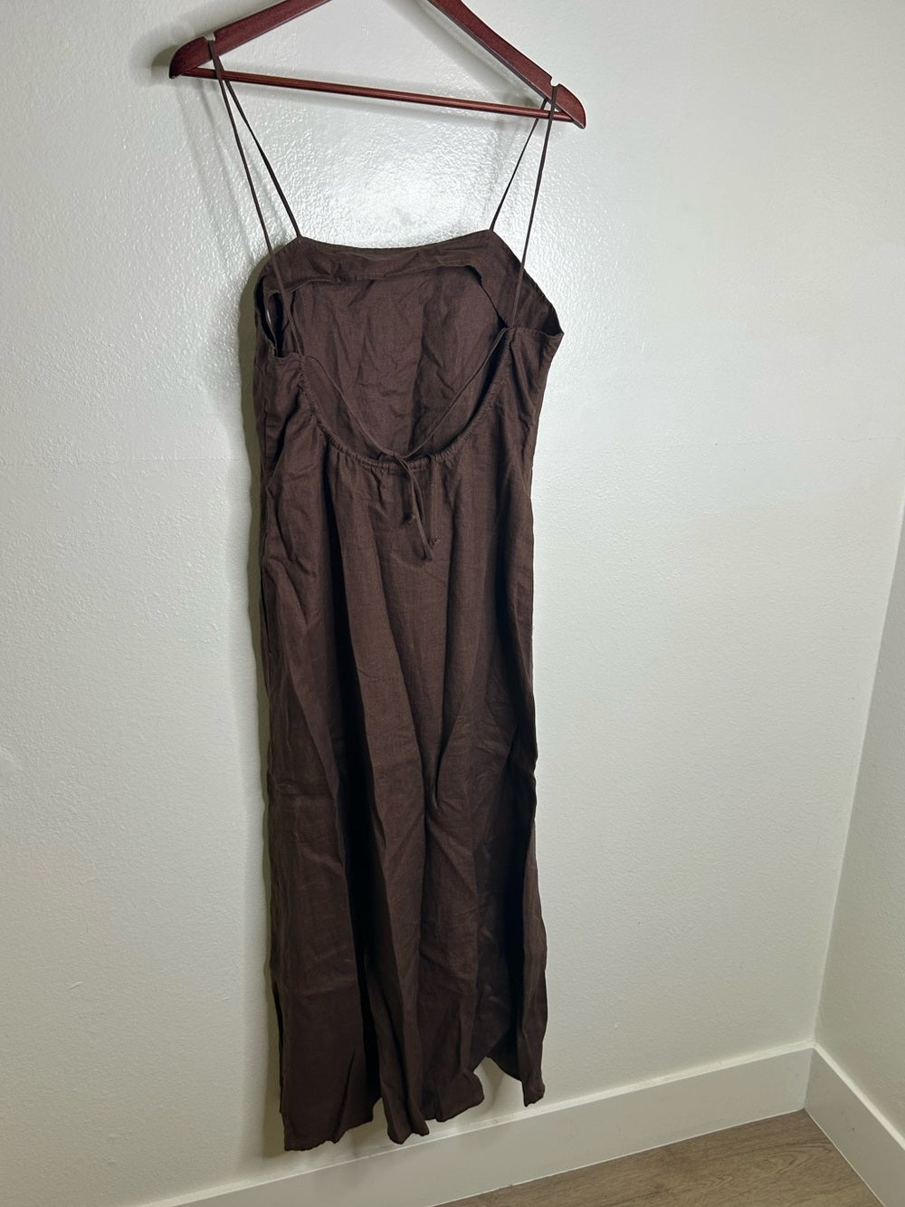 Buck Mason 100% Linen Cross Hatch Linen East End Tank Maxi Dress in Brown