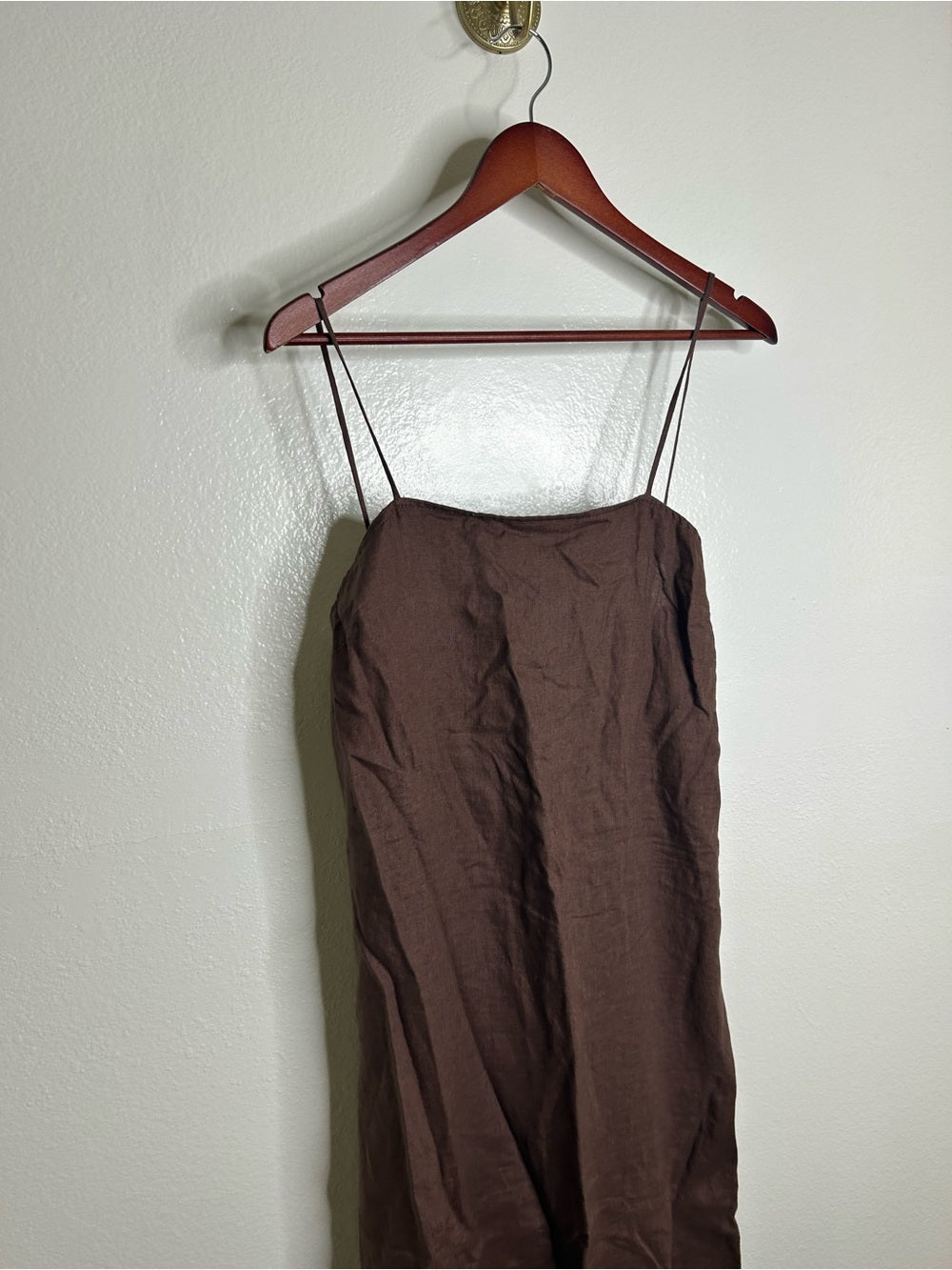 Buck Mason 100% Linen Cross Hatch Linen East End Tank Maxi Dress in Brown