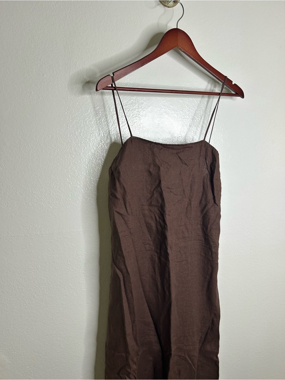 Buck Mason 100% Linen Cross Hatch Linen East End Tank Maxi Dress in Brown