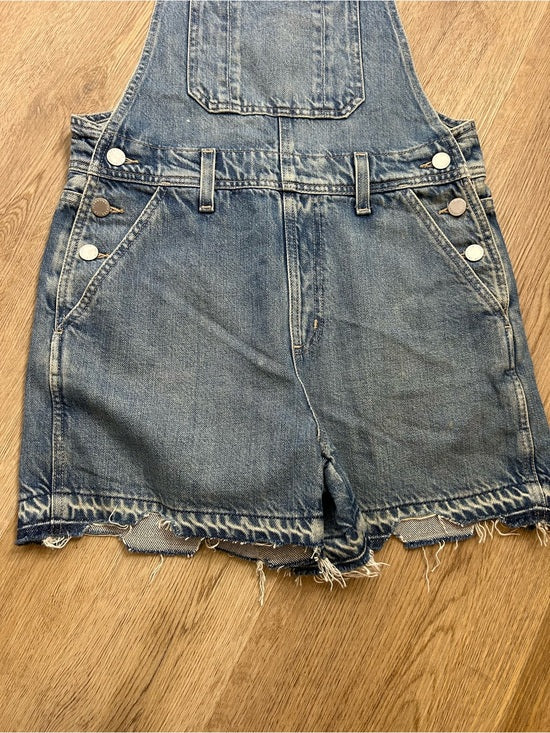 AG 100% Cotton Denim Overalls Shorts Distresssed Chewed Hem