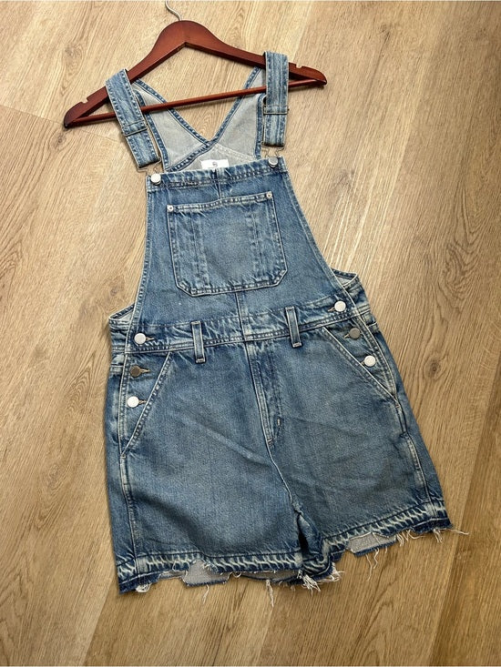 AG 100% Cotton Denim Overalls Shorts Distresssed Chewed Hem