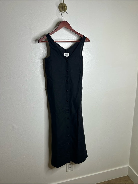 MATE The Label 100% Organic Linen Button Front Midi Dress in Black