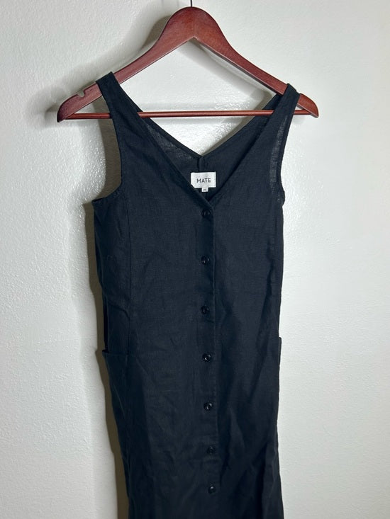 MATE The Label 100% Organic Linen Button Front Midi Dress in Black