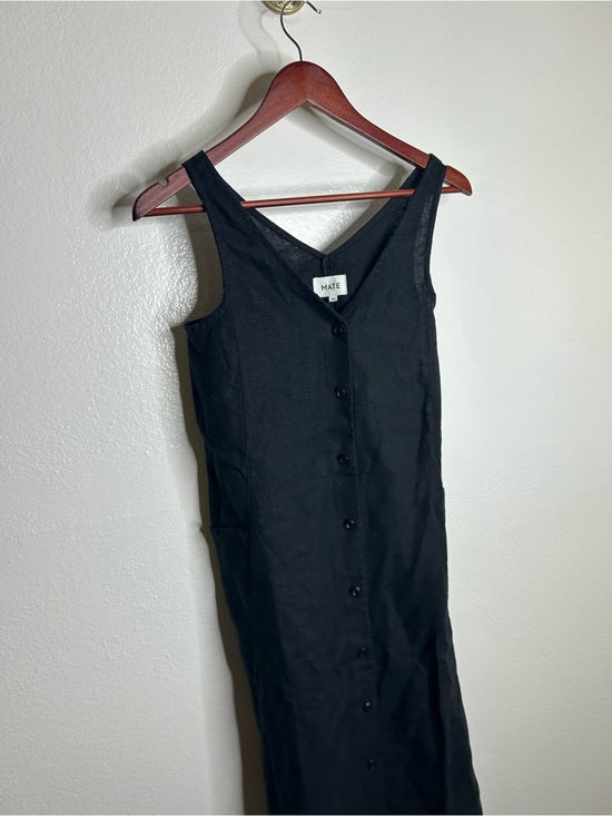 MATE The Label 100% Organic Linen Button Front Midi Dress in Black