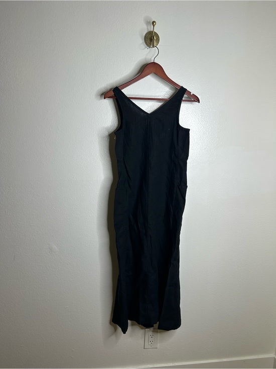 MATE The Label 100% Organic Linen Button Front Midi Dress in Black