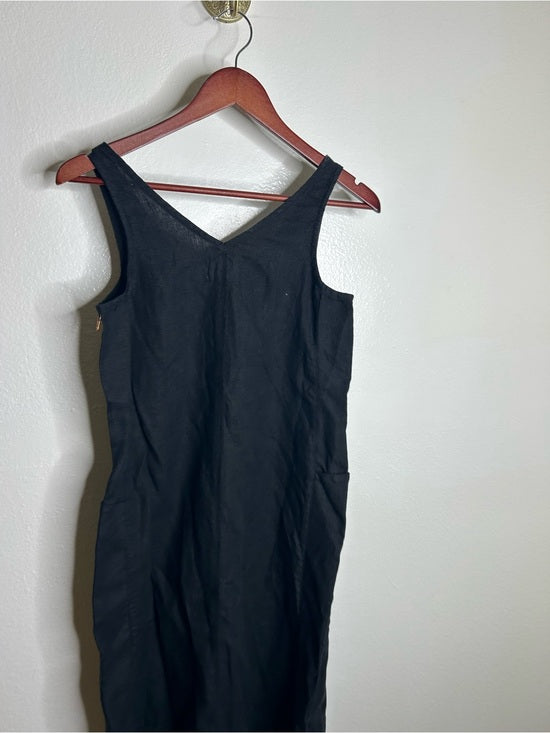 MATE The Label 100% Organic Linen Button Front Midi Dress in Black