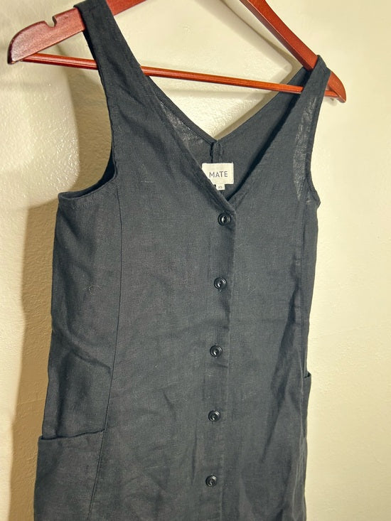 MATE The Label 100% Organic Linen Button Front Midi Dress in Black