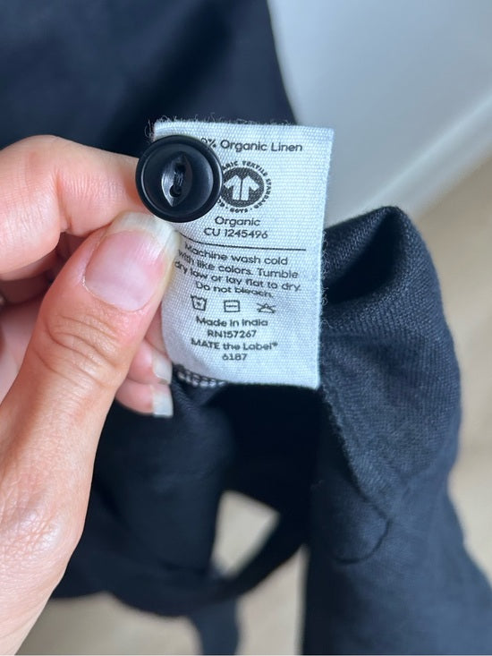 MATE The Label 100% Organic Linen Button Front Midi Dress in Black