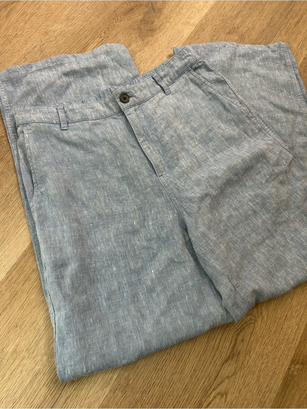 Madewell 100% Linen The Zoe Relaxed Straight Leg Pant in Sunfaded Blue