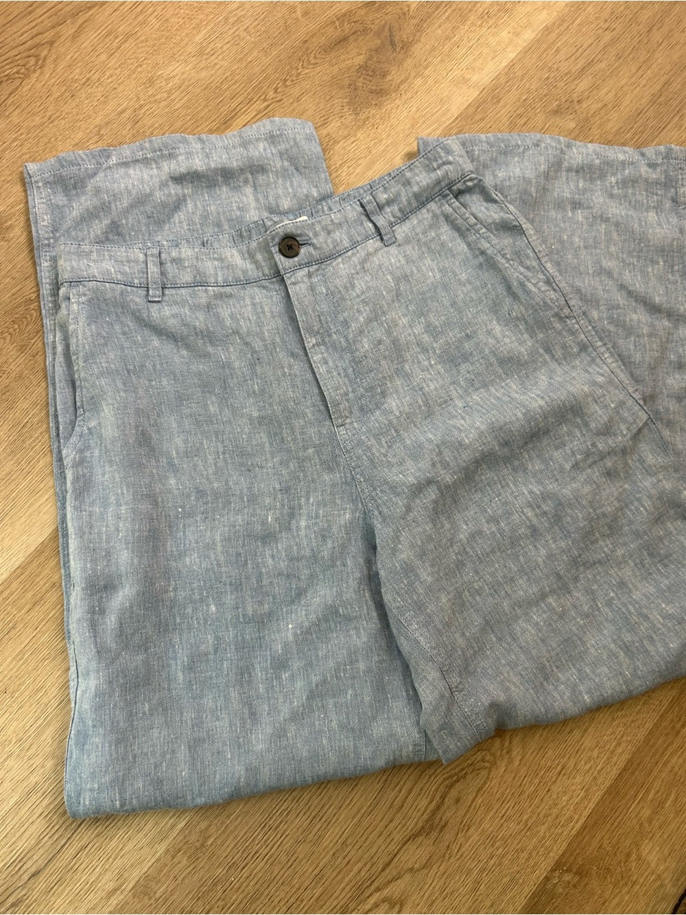 Madewell 100% Linen The Zoe Relaxed Straight Leg Pant in Sunfaded Blue
