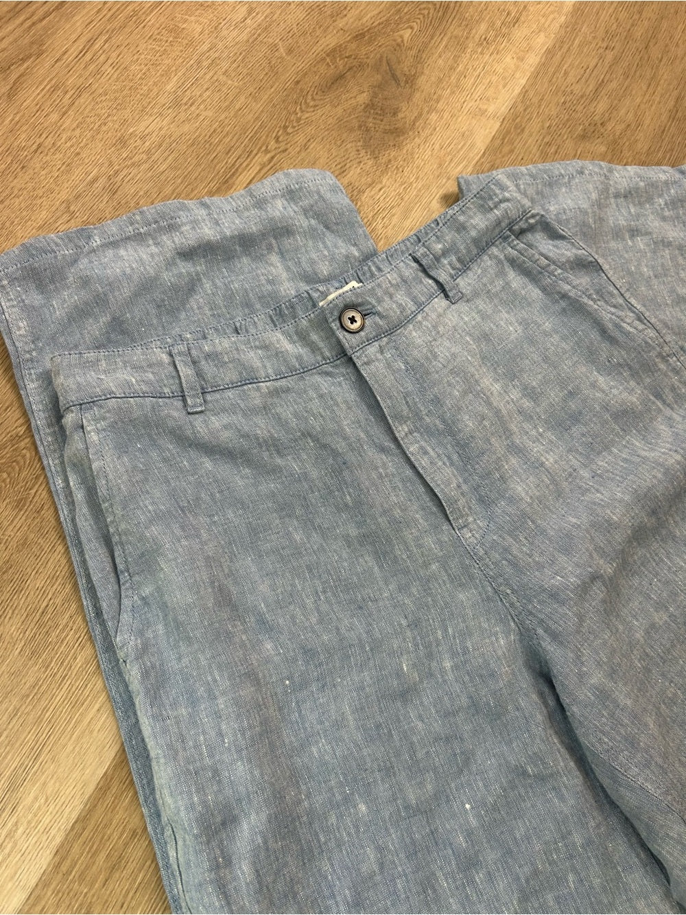Madewell 100% Linen The Zoe Relaxed Straight Leg Pant in Sunfaded Blue