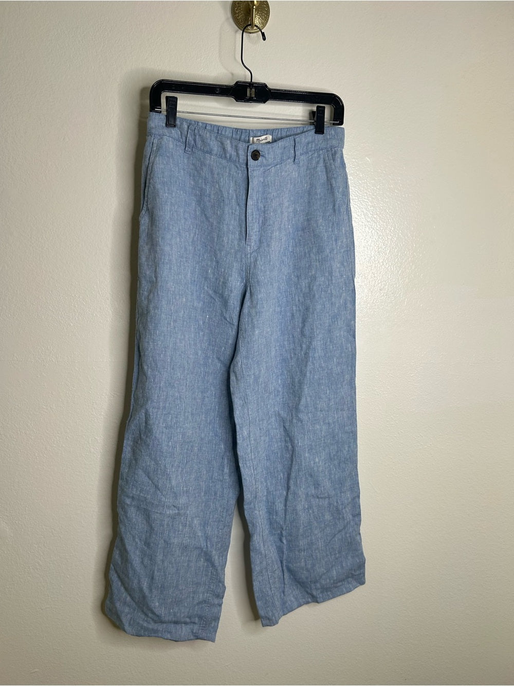 Madewell 100% Linen The Zoe Relaxed Straight Leg Pant in Sunfaded Blue