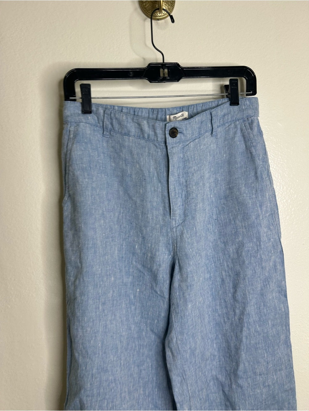 Madewell 100% Linen The Zoe Relaxed Straight Leg Pant in Sunfaded Blue