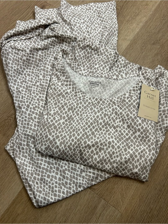 Garnet Hill 100% Organic Cotton White Gray Pajama Set Short Sleeve Top Pant