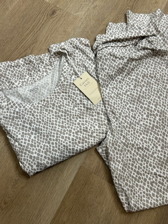 Garnet Hill 100% Organic Cotton White Gray Pajama Set Short Sleeve Top Pant