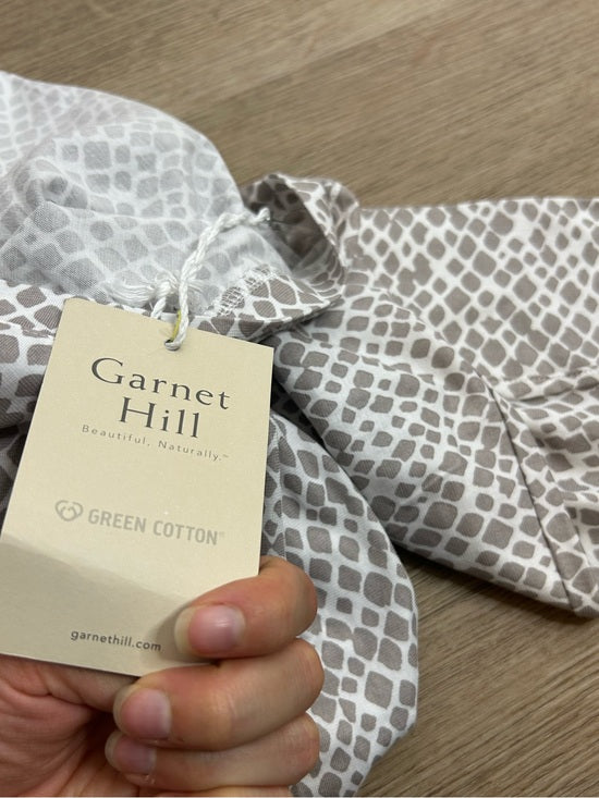 Garnet Hill 100% Organic Cotton White Gray Pajama Set Short Sleeve Top Pant