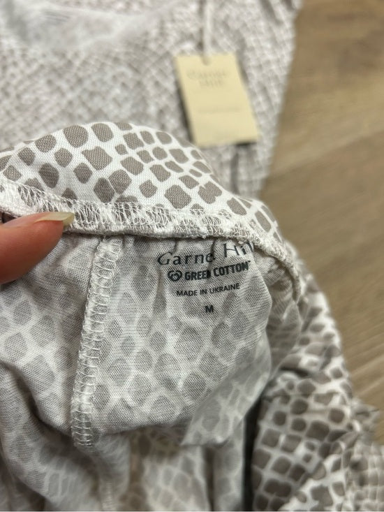 Garnet Hill 100% Organic Cotton White Gray Pajama Set Short Sleeve Top Pant