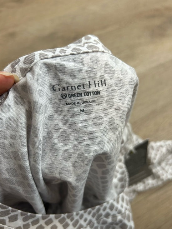 Garnet Hill 100% Organic Cotton White Gray Pajama Set Short Sleeve Top Pant