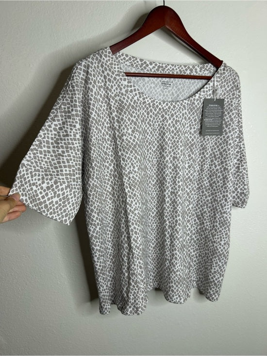 Garnet Hill 100% Organic Cotton White Gray Pajama Set Short Sleeve Top Pant