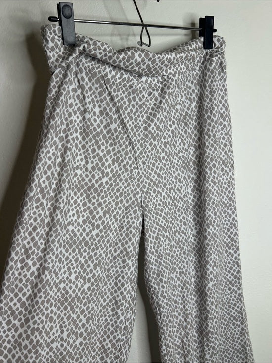 Garnet Hill 100% Organic Cotton White Gray Pajama Set Short Sleeve Top Pant