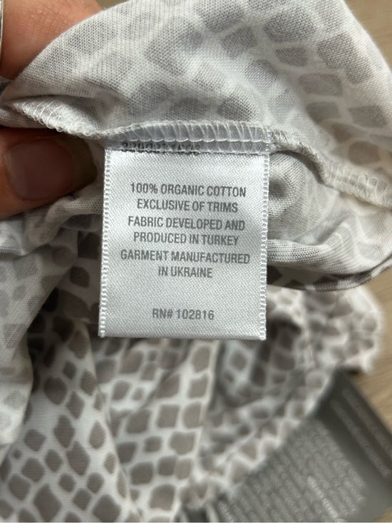 Garnet Hill 100% Organic Cotton White Gray Pajama Set Short Sleeve Top Pant