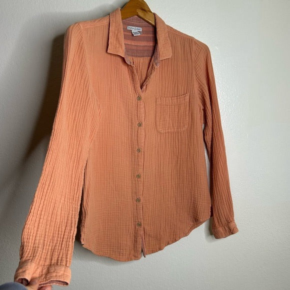 Carbon2Cobalt Carbon2Colbat 100% Cotton Gauze Peach Button Down Long Sleeve Top - Cotton