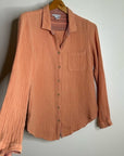Carbon2Colbat 100% Cotton Gauze Peach Button Down Long Sleeve Top