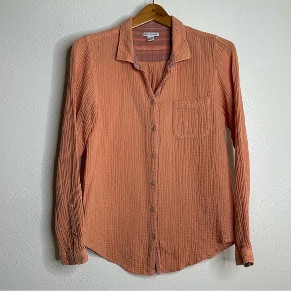 Carbon2Cobalt Carbon2Colbat 100% Cotton Gauze Peach Button Down Long Sleeve Top - Cotton