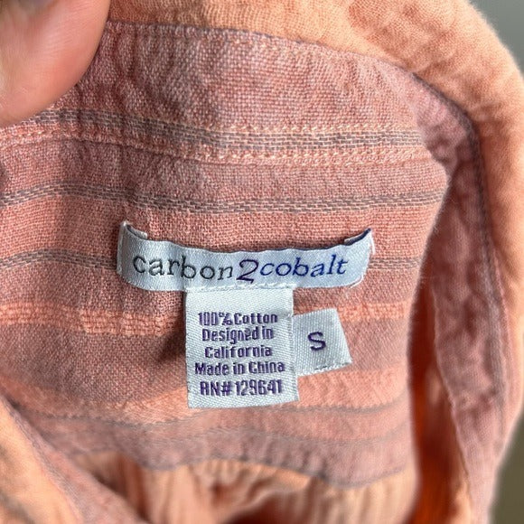Carbon2Colbat 100% Cotton Gauze Peach Button Down Long Sleeve Top