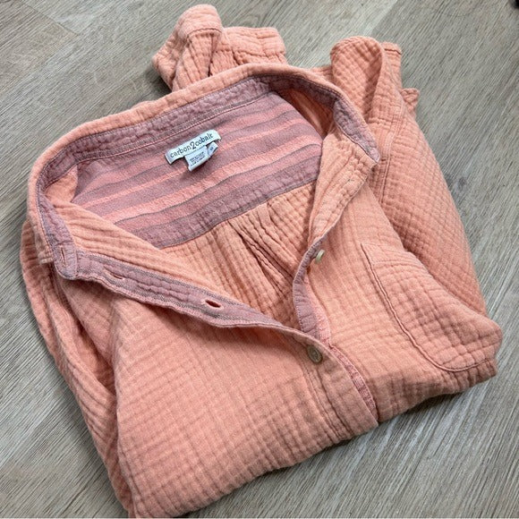 Carbon2Colbat 100% Cotton Gauze Peach Button Down Long Sleeve Top