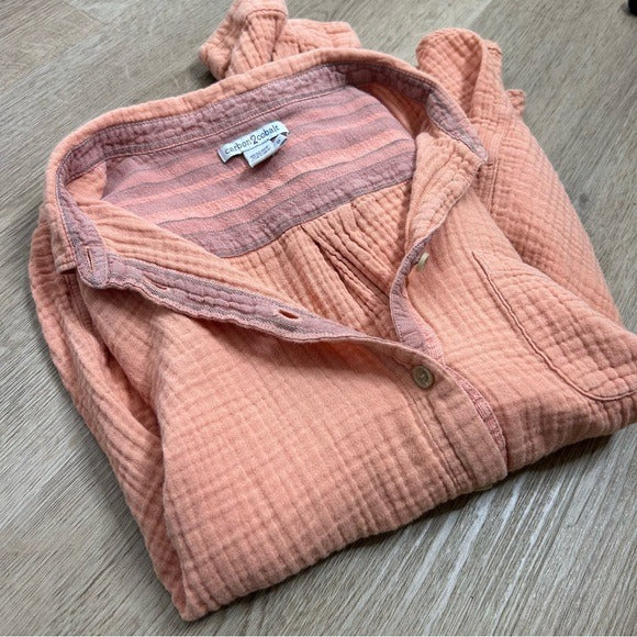 Carbon2Colbat 100% Cotton Gauze Peach Button Down Long Sleeve Top