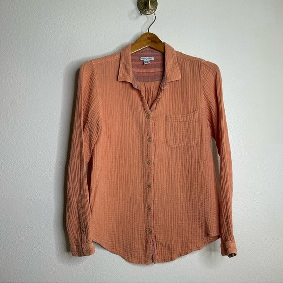 Carbon2Cobalt Carbon2Colbat 100% Cotton Gauze Peach Button Down Long Sleeve Top - Cotton