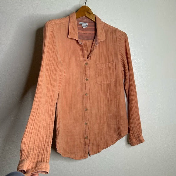 Carbon2Cobalt Carbon2Colbat 100% Cotton Gauze Peach Button Down Long Sleeve Top - Cotton