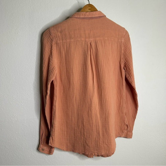 Carbon2Cobalt Carbon2Colbat 100% Cotton Gauze Peach Button Down Long Sleeve Top - Cotton