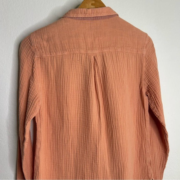 Carbon2Colbat 100% Cotton Gauze Peach Button Down Long Sleeve Top