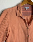 Carbon2Colbat 100% Cotton Gauze Peach Button Down Long Sleeve Top