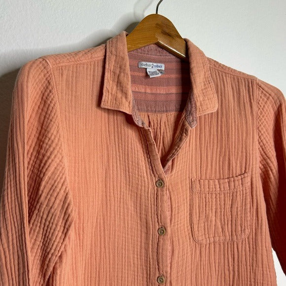 Carbon2Colbat 100% Cotton Gauze Peach Button Down Long Sleeve Top