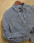 Talbots 100% Linen Blue White Checkered Gingham Button Down Collared Top