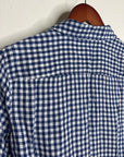 Talbots 100% Linen Blue White Checkered Gingham Button Down Collared Top