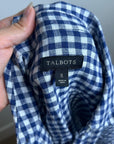 Talbots 100% Linen Blue White Checkered Gingham Button Down Collared Top