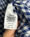 Talbots 100% Linen Blue White Checkered Gingham Button Down Collared Top
