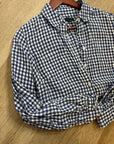 Talbots 100% Linen Blue White Checkered Gingham Button Down Collared Top