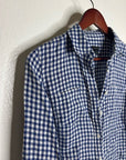 Talbots 100% Linen Blue White Checkered Gingham Button Down Collared Top