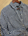 Talbots 100% Linen Blue White Checkered Gingham Button Down Collared Top