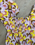 Cara Cara 100% Cotton Purple Yellow Puff Sleeve Short Sleeve Blouse