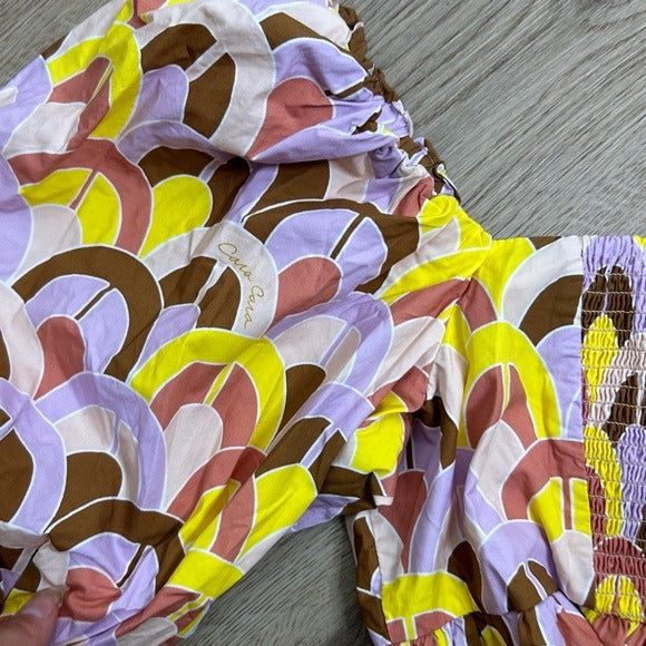 Cara Cara 100% Cotton Purple Yellow Puff Sleeve Short Sleeve Blouse