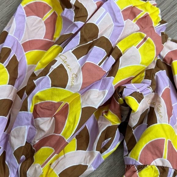 Cara Cara 100% Cotton Purple Yellow Puff Sleeve Short Sleeve Blouse