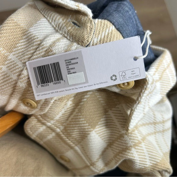 Outerknown 100% Organic Cotton Tan White Plaid Button Down Blanket Shirt